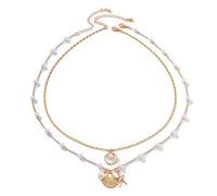 Kighdel Bohemian Puka Shell Necklace,Shell Necklaces Shiny Adjustable Multi-Layer Seashell Necklace Charming Starfish Imitation Pearl Layered Necklace Set Summer Beach Vacation Surfer Jewelry
