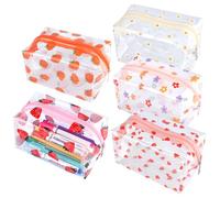 Kigift 5 Pcs Clear Pencil Case, 5 Styles Large Pencil Bag, PVC Wateproof Stationery Pouch, Transparent Cosmestic Makeup Bags, Cute Sweet Cosmetic Pouch for Women and Girls, Travel