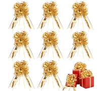 Kigift 8 PCS Large Pull Bows, 7.8 X 15.6in Gold Big Bow for Present, Pull Bows for Gift Wrapping, Car Wedding Decorations for Hampers,Bouquet Boxes, Floristry, Birthday, Valentine's Day, Wedding