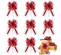 Kigift 8 PCS Large Pull Bows, 7.8 x 15.6in Red Big Bow for Present, Bows for Gift Wrapping, Car Wedding Decorations for Hampers,Bouquet Boxes, Floristry, Birthday, Valentine's Day, Wedding