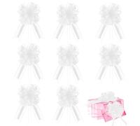Kigift 8 PCS Large Pull Bows, 7.8 x 15.6in White Big Bow for Present, Wedding Bows for Cars, Car Wedding Decorations for Hampers,Bouquet Boxes, Floristry, Birthday, Valentine's Day, Wedding
