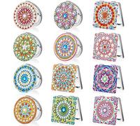 Kigley 12 Pcs Mandala Makeup Diamond Painting Mirror DIY Pocket Mirror Compact Diamond Art Kits for Adults Portable Crystal Magnifying Folding Purse Mirror for Kids Beginners Women Girls Gifts Crafts