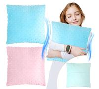 Kigley 2 Pack Vibrating Pillow Sensory Pillow for Kids Pressure Activated 12 x 12 Massage Pillow with Textured Stimulation Bumps for Relieve Pain Stress Autistic Children Adults Gifts(Blue, Pink)