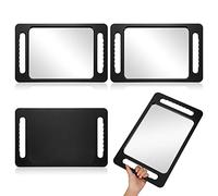 Kigley 2 Pcs Large Hand Mirror with Double Handle Barber Mirror Unbreakable Rectangular Hand Held Mirror Hair Salon Equipment Hairstylist and Barber Accessories, Black, 15.75 x 9.84 Inches/ 40 x 25 cm