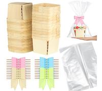 Kigley 24 Set Wooden Gift Baskets Empty Small Gift Basket with Cellophane Bags Bows Basket Kit for Easter DIY Picking Fruit Birthday Wedding Bow Party(5.5 Inch,Multicolor)