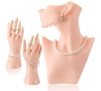 Kigley 3 Pcs Jewelry Mannequin Display Set Including Boutique Bust Holder Mannequin Earring Stand Female Mannequin Hand Display Bracelet Ring Stand for Selling Show (Skin Color)
