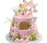 Kigley 38 Pcs Fairy Cake Toppers Garden Topper Fairy Cake Decoration Pink Mushroom Butterfly Flowers Dessert Decoration for Birthday Baby Shower Party Favors
