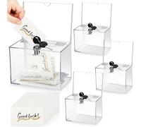 Kigley 4 Pack Acrylic Raffle Box with Lock and 400 Ticket Cards Clear Ballot Suggestion Donation Ticket Box with Slot Storage Container for Voting Charity Collection 6.3 x 4.5 x 3.9 Inch