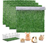 Kigley 4 Pcs Artificial Grass Guinea Pig Pee Pads Reusable 18 x 14 Inch Rabbit Grass Mat Washable Turf Fake Grass Replacement Pad for Potty Training Bunnies Chinchillas Puppies Small Pets