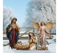 Kigley 4 Pcs Christmas Outdoor Nativity Set Large Religious Christmas Yard Signs Lawn Nativity Outdoor Christmas Decorations Holy Jesus Birth Manger Scene Supplies with Stake for Xmas Home, 4/3/2 ft