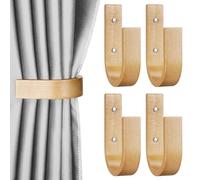 Kigley 4 Pcs Curtain Tiebacks Wood Holdbacks Wooden Curtain Hooks U Shaped Holders Wall Mount Pullbacks for Home Outdoor Decor(Wood Color)