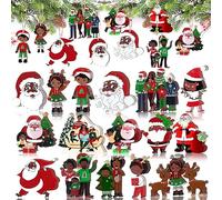 Kigley 48 Pcs Christmas African American Ornament Christmas Wood Hanging Ornaments Vintage Rustic Wooden Pendant African Decorations for Home Xmas Tree Farmhouse Party Yard Window (Santa and African)