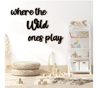 Kigley 5 Pcs Playroom Wall Decor 15.4" x 18" 3D Where The Wild Ones Play Nursery Sign Wooden Wall Art Decoration for Kids Toddler Room Decor Boys and Girls Kindergarten Bedroom Word Sign(Wood Color)