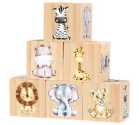 Kigley 6 Pcs Nursery Decor for Girls and Boys Nursery Decor Watercolor Shelf Decor for Bedroom Playroom Gifts (Safari Animals)