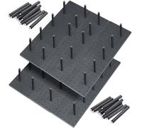 Kigley 6 Pcs Wood Pegboard Drawer Organizer with 48 Pegs Wood Peg Board System Peg Drawer Organizers for Kitchen Dishes Plate Pegboard Food Containers(20.98x5.91,Dark Gray)