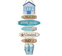 Kigley Beach Theme Wooden Wall Decor Summer Coastal Ocean Hanging Decor for Living Room, Bedroom, Bathroom Flip Flop Wood Sign with Starfish, Seashell, Coastal Wall Art for Home Office 25.2 x 9.4 Inch