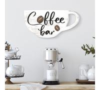 Kigley Coffee Bar Signs Wooden Sign Rustic Coffee Bar Hanging Wall Decor Cup Shaped Wall Art for Cafe Station Farmhouse Home Office Kitchen Cafe Pub Nook Decoration Accessories 13 x 6.7 Inches(White)