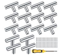 Kigniote 16PCS Cabinet T Bar Handle Chrome Kitchen Drawer Knobs Handles Silver Cupboard Knobs, Stainless Steel Kitchen Knobs Metal Drawer Pulls(Screws and Screwdriver Included)