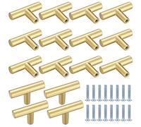 Kigniote 16PCS Cabinet T Bar Handle Gold Drawer Handles Cupboard Knobs, Stainless Steel Kitchen Knobs Metal Drawer Pulls(Screws Included)