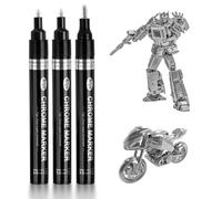 Kigniote Acrylic Paint Pen Silver, 3 PSC Chrom Touch Up Paint Pen, Waterproof Mirror Marker, Silver Permanent Marker for Metal Plastic Graffiti Manicure Colouring Models