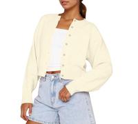 KIGRAD Women Casual Open Front Button Down Cropped Cardigan Sweaters Y2k Crewneck Long Sleeve Fall Knitwear Teen Clothes, Apricot, M