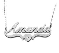 Kigu Amanda Personalised Heart Shaped Name Necklace Adjustable Chain - Silver Tone - Incl Gift Packaging