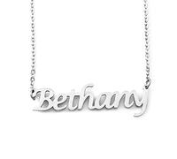 Kigu Bethany Personalised Name - Silver Tone Necklace - Adjustable Chain 16" - 19" - Incl Gift Packaging