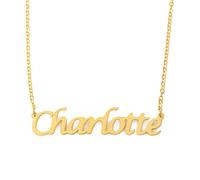 Kigu Charlotte Personalized Name Necklace - 18ct Gold, Rose & Silver Tone Necklace - Adjustable Chain 16" - 19" - Box & Bag Packaging (Rose Gold)