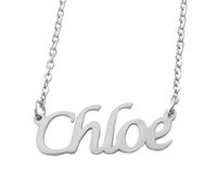Kigu Chloe Personalised Name - Silver Tone Necklace - Adjustable Chain 16" - 19" - Incl Gift Packaging