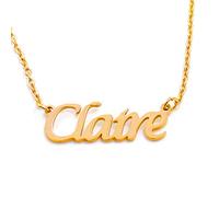 Kigu Claire Name Necklace Personalised 18ct Gold Plated, Custom Dainty Name Pendants, Jewellery for Ladies, Girlfriend, Mother, Sister, Friends Inc Bag & Box