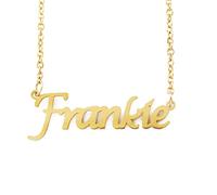 Kigu Frankie Name Necklace Personalised 18ct Gold Plated, Custom Dainty Name Pendants, Jewellery for Ladies, Girlfriend, Mother, Sister, Friends Inc Bag & Box