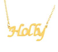 Kigu Holly Name Necklace Personalised 18ct Gold Plated, Custom Dainty Name Pendants, Jewellery for Ladies, Girlfriend, Mother, Sister, Friends Inc Bag & Box