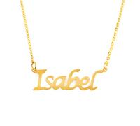 Kigu Isabel Name Necklace Personalised 18ct Gold Plated, Custom Dainty Name Pendants, Jewellery for Ladies, Girlfriend, Mother, Sister, Friends Inc Bag & Box