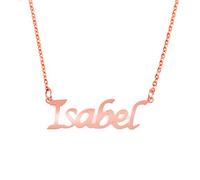 Kigu Isabel Name Necklace Personalised 18ct Rose Gold Plated, Custom Dainty Name Pendants, Jewellery for Ladies, Girlfriend, Mother, Sister, Friends Inc Bag & Box