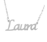 Kigu Laura Personalised Name Necklace - Custom Jewellery - Adjustable Chain - Silver Tone - Incl Box & Bag