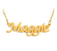Kigu Maggie Name Necklace Personalised 18ct Gold Plated, Custom Dainty Name Pendants, Jewellery for Ladies, Girlfriend, Mother, Sister, Friends Inc Bag & Box