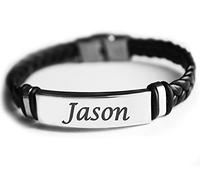 Kigu Name Bracelet JASON - Personalised Mens Leather Braided Engraved Bracelet - Gift For Men - Birthday, Christmas and Anniversary