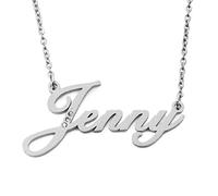 Kigu Name Necklace Jenny- Silver Tone -Personalised Name Necklace,Name Pendant Julie,customised Jewellery for Women,Adjustable Chain 16" to 19",in ift Box,Bag,Pouch