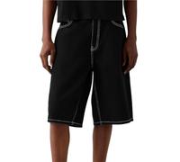 KIHFSODN Jean Shorts Men Baggy Jorts Casual Denim Shorts Y2k Loose Long Jorts Vintage Fashion(Black,L)