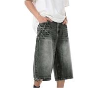KIHFSODN Mens Baggy Jean Shorts Loose Fit Vintage Wide Leg Jorts Y2K Streetwear Hip Hop Casual Long Denim Shorts(Black,M)