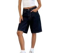 KIHFSODN Women Baggy Denim Shorts Vintage High Waisted Wide Leg Bermuda Jorts Summer Short Jeans Streetwear(Dark Blue,XXL)