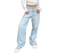 KIHFSODN Women's Baggy Jeans Y2K Loose Straight Jeans Low Waist Wide Leg Jeans Streetwear Baggy Boyfriend Denim Pants(Light blue,XS)