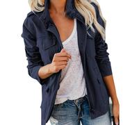 KIHFSODN Womens Cargo Jackets Outdoor Military Combat Cotton Casual Work Utility Safety Anorak Field Safari Parka Jacket Multi-Pocket Lightweight Practical Fall Transitional Jackets(Blue,S)