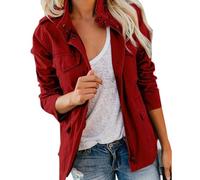 KIHFSODN Womens Cargo Jackets Outdoor Military Combat Cotton Casual Work Utility Safety Anorak Field Safari Parka Jacket Multi-Pocket Lightweight Practical Fall Transitional Jackets(Red,3XL)