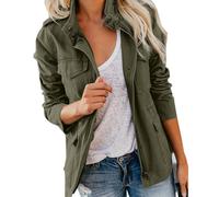 KIHFSODN Womens Cargo Jackets Outdoor Military Combat Cotton Casual Work Utility Safety Anorak Field Safari Parka Jacket Multi-Pocket Lightweight Practical Fall Transitional Jackets(Green,XL)