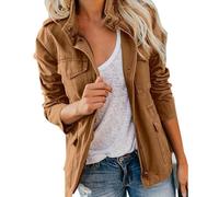KIHFSODN Womens Cargo Jackets Outdoor Military Combat Cotton Casual Work Utility Safety Anorak Field Safari Parka Jacket Multi-Pocket Lightweight Practical Fall Transitional Jackets(Brown,L)