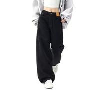 KIHFSODN Women's High Waisted Baggy Jeans Vintage Wide Straight Leg Boyfriend Denim Cargo Trousers with Pockets Y2K Hip Hop Jeans Baggy Jeans Straight Leg Washed Jeans(Black,XXL)