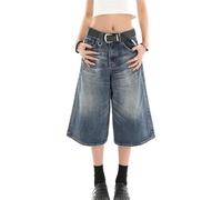KIHFSODN Y2k Jorts for Women Wash Baggy Jorts Jean Shorts Long Jorts Denim Shorts Casual Streetwear(Blue,M)