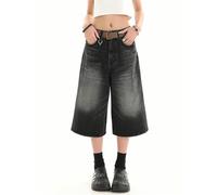 KIHFSODN Y2k Jorts for Women Wash Baggy Jorts Jean Shorts Long Jorts Denim Shorts Casual Streetwear(Black,3XL)