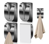 KIHOGEM 4Pcs Adhesive Kitchen Towel Holders, Stainless Steel Kitchen Towel Hooks Holder, Wall Mount Non Drilling Dish Towel Holder Hangers for Kitchen Bathroom Cabinet